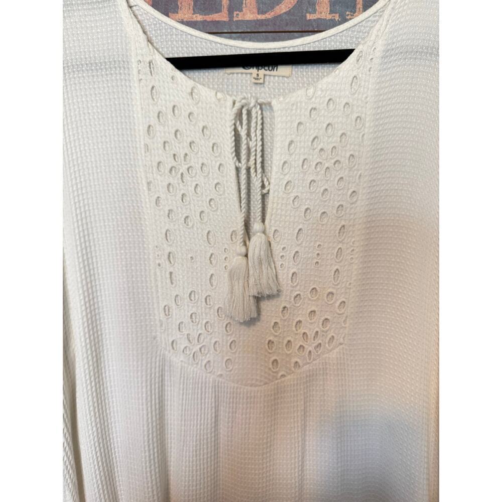 Rip Curl White Boho Mini Dress Small | Eyelet Lace Tassel Flowy - Picture 2 of 7